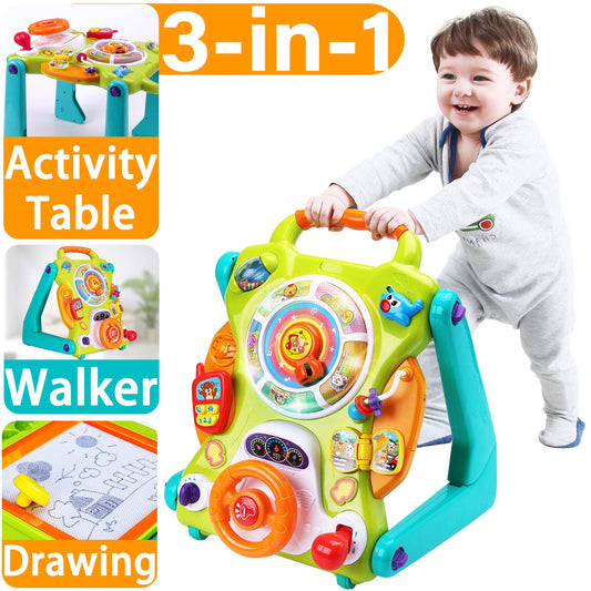 3 in 1 Baby Walker Sit to Stand Infant Toys Musical Fun Table