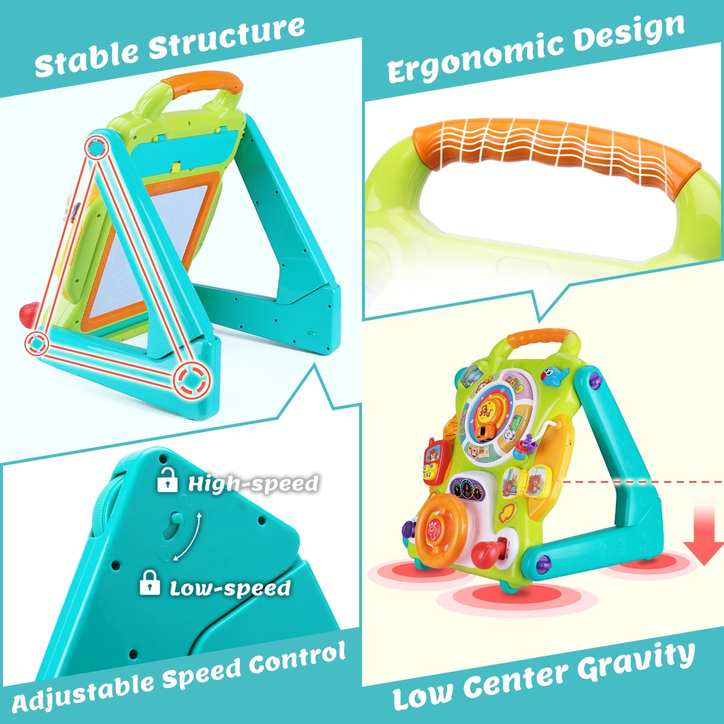 3 in 1 Baby Walker Sit to Stand Infant Toys Musical Fun Table